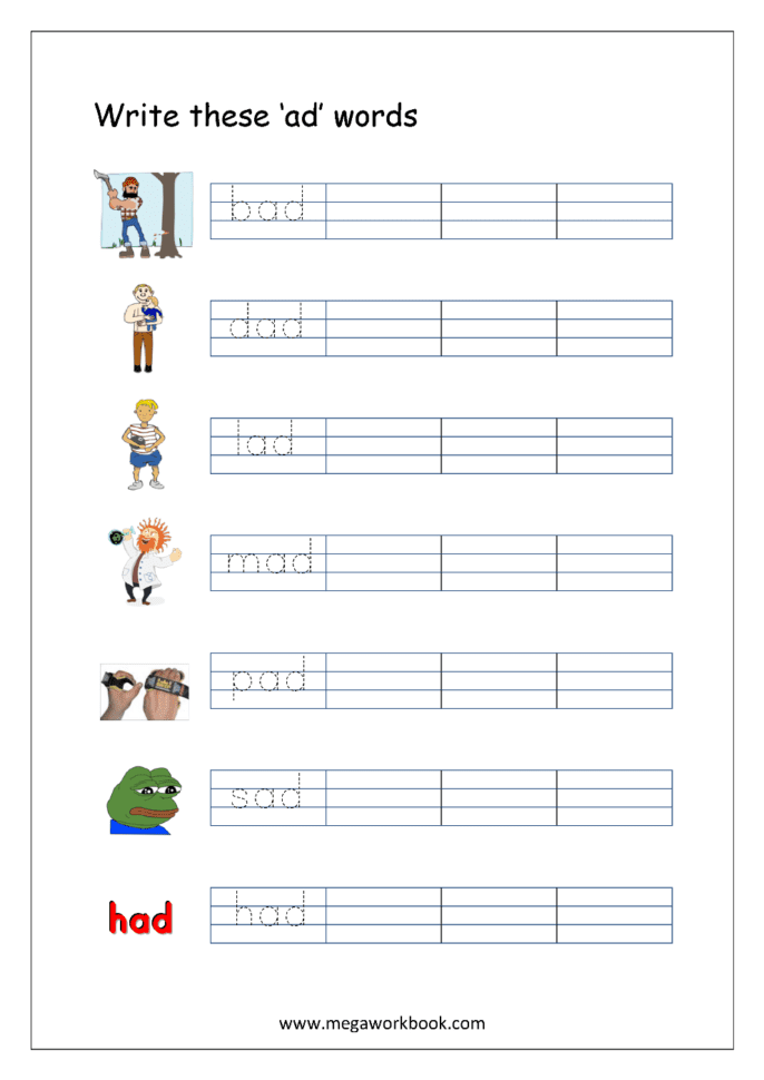 Free Printable Cvc Words Writing Worksheets For Kids  Three