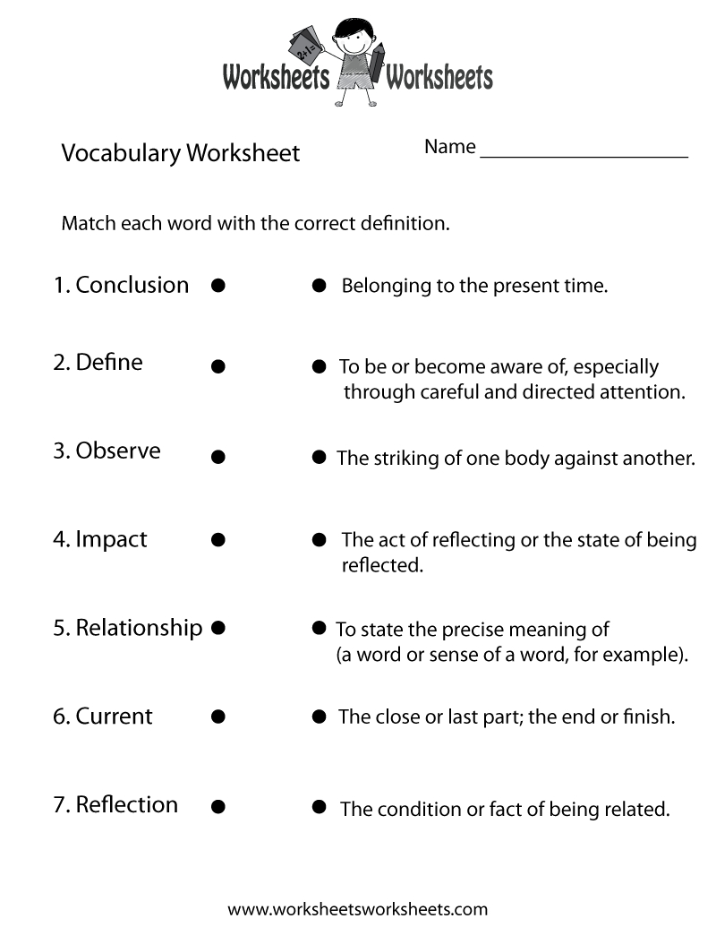 Free Printable English Vocabulary Worksheet