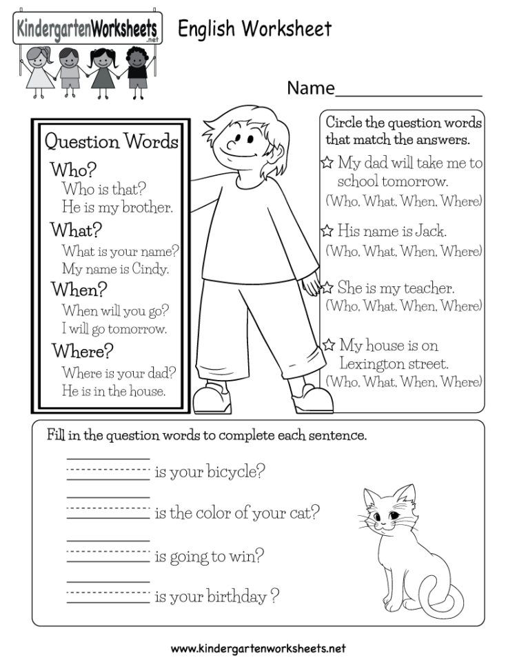 Free Printable English Worksheet For Kindergarten