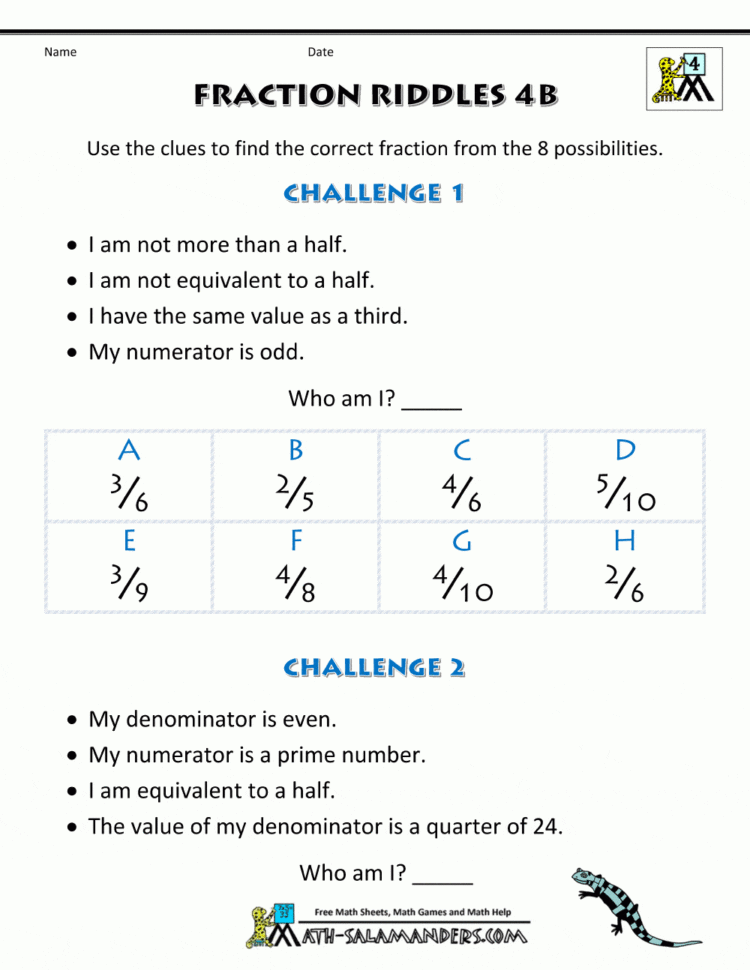 Free Printable Fraction Worksheets  Fraction Riddles Harder