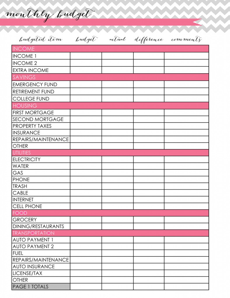 monthly household budget google sheets