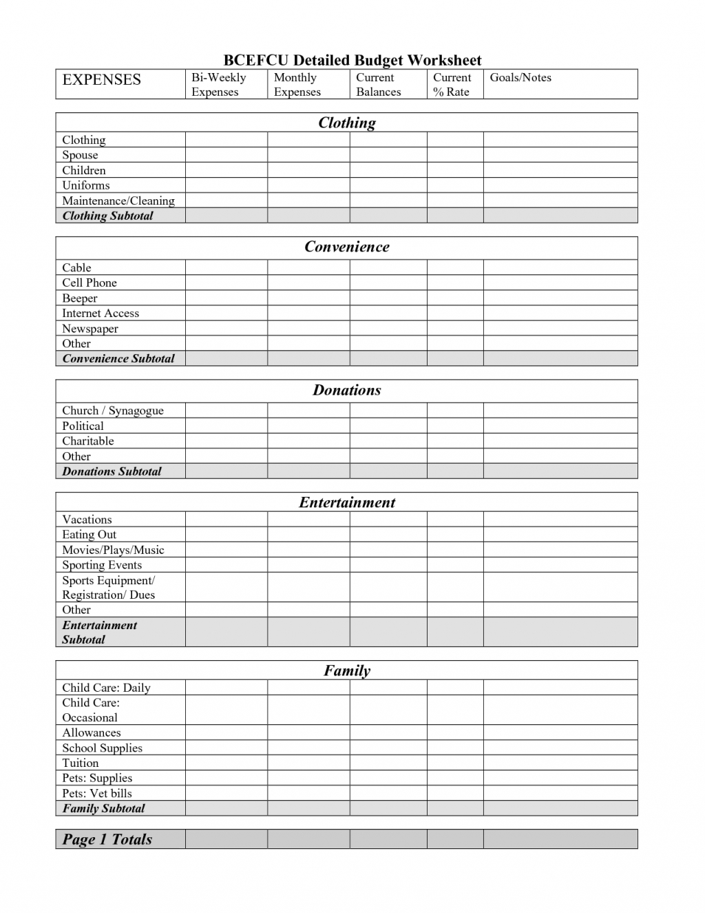 Free Printable Monthly Budget Worksheet Detailed Pdf Excel