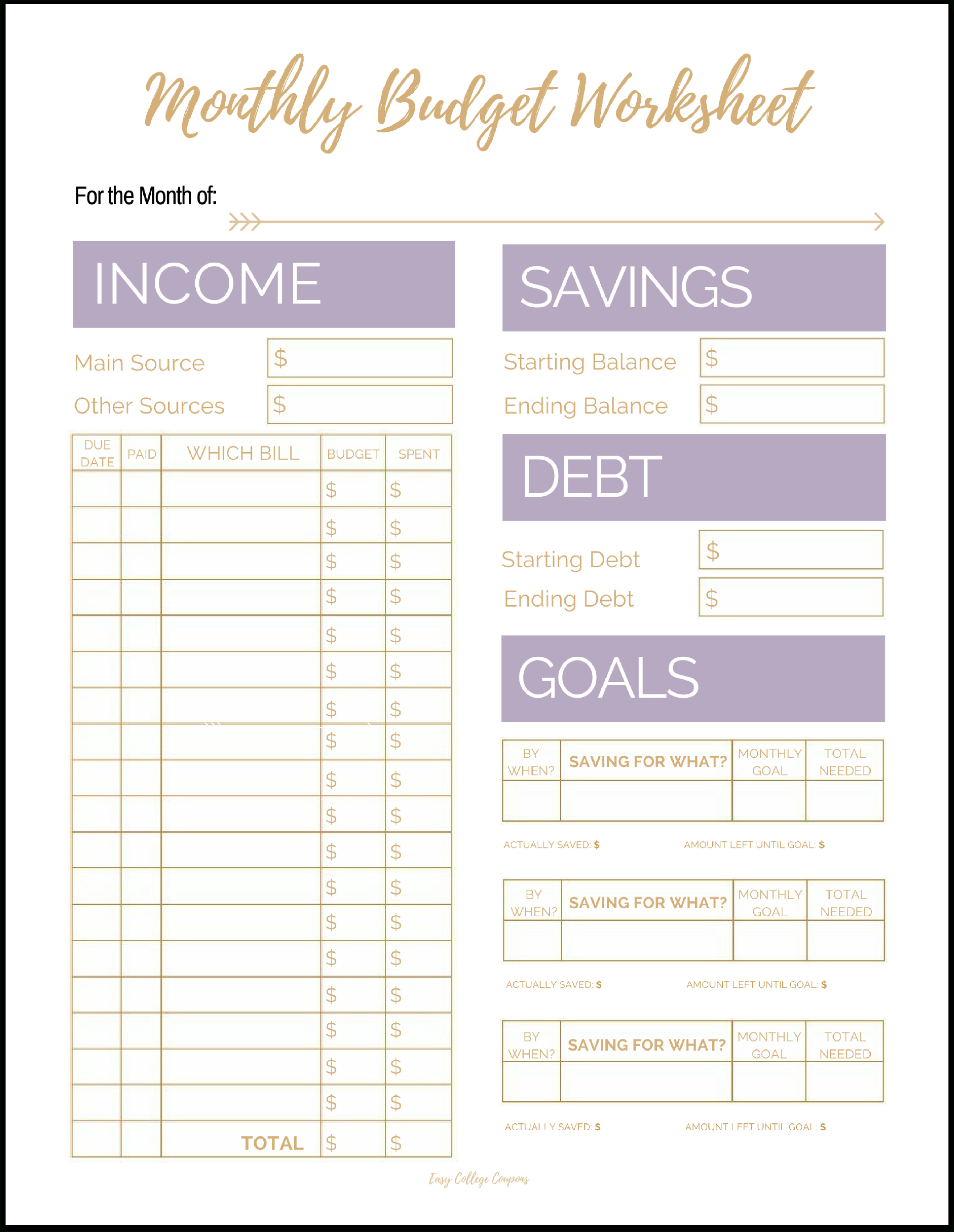Free Printable Monthly Budget