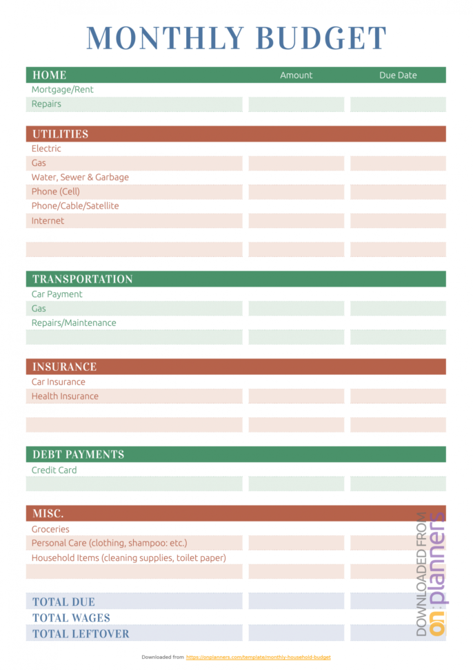 Free Printable Monthly Household Budget Pdf Download Db Excel Com