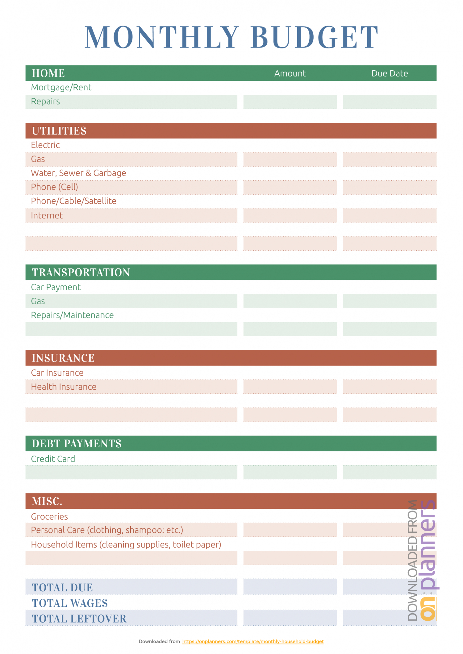 Free Printable Monthly Household Budget Pdf Download