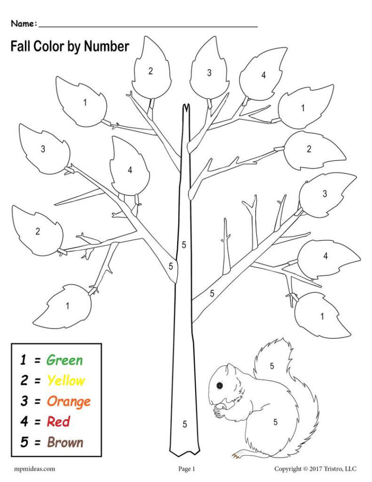 Free Printable Preschool Fall Themed Color Number Worksheet
