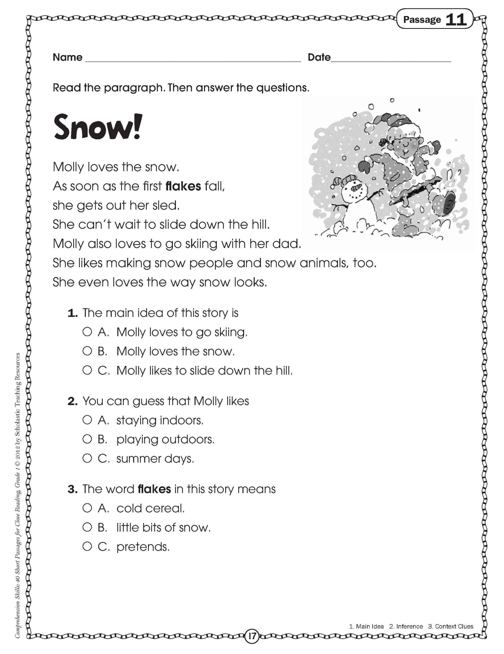 Free Third Grade Reading Comprehension Worksheets Multiple Choice