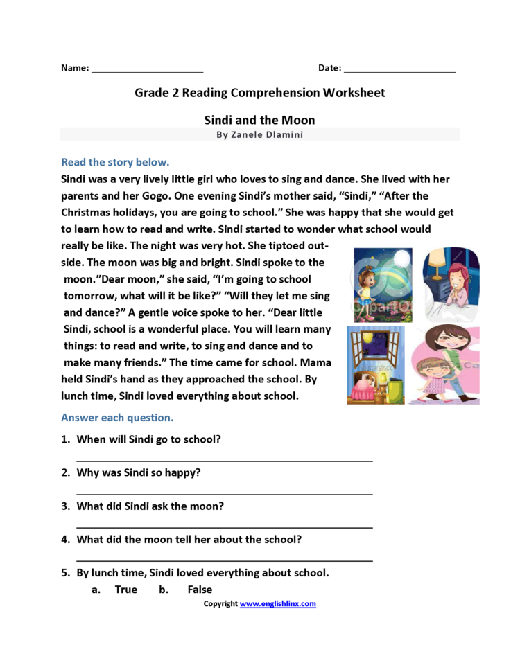 Free Printable Reading Comprehension Worksheets For Second