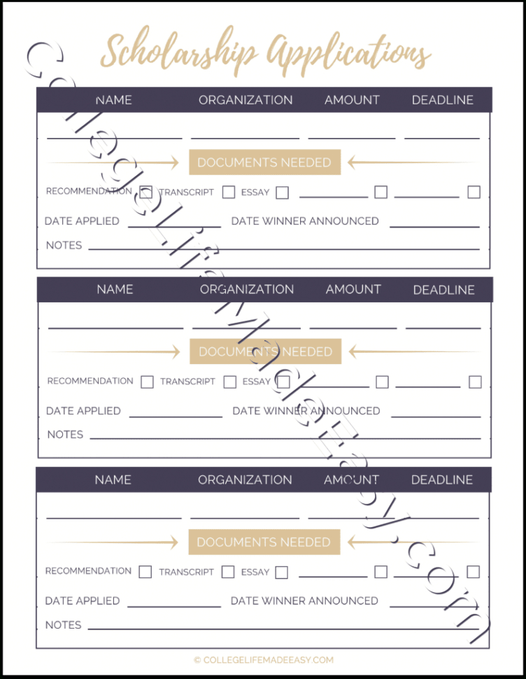 Free Printable Scholarship Application Tracker Worksheets