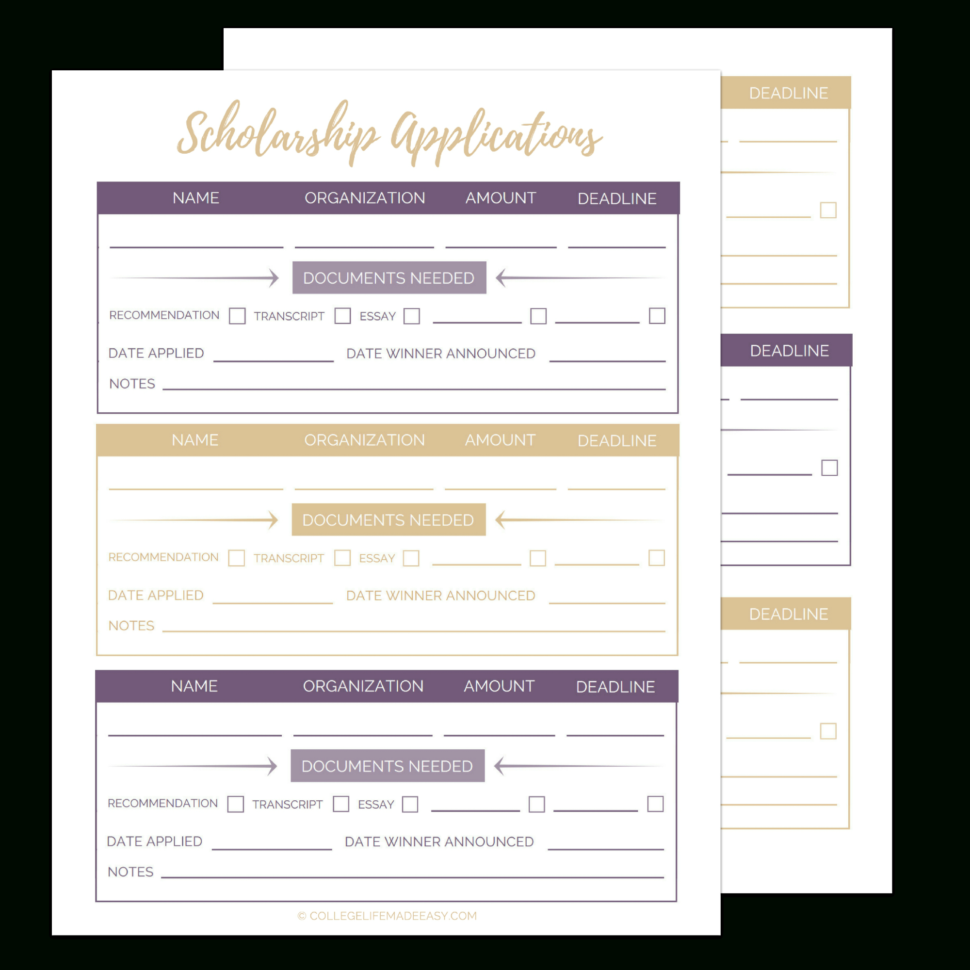 Free Printable Scholarship Application Tracker Worksheets