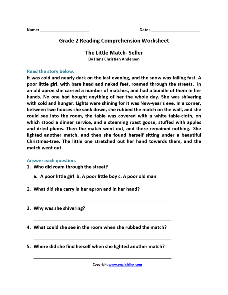 Free Printable Second Grade Reading Comprehension Worksheets Db excel