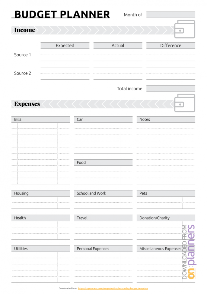 Free Printable Simple Monthly Budget  Pdf Download