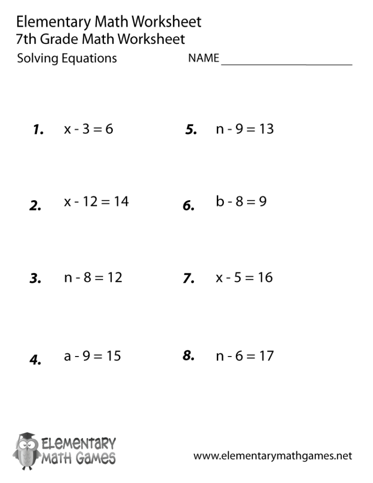 Free Printable Solving Equations Worksheet For Seventh Grade