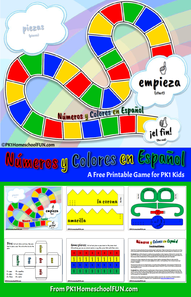 Free Printable Spanish Numbers  Colors Game  Pk1Homeschoolfun