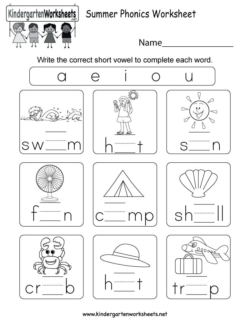 Free Printable Summer Phonics Worksheet For Kindergarten