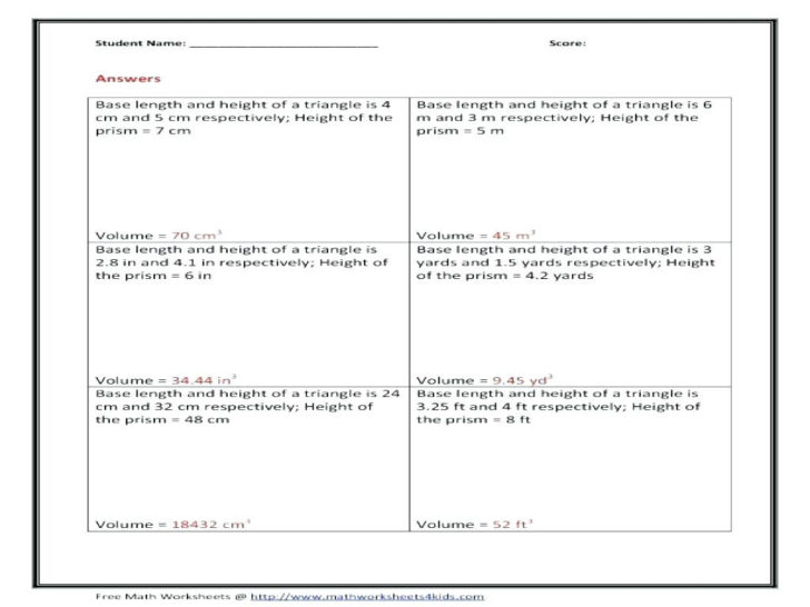 Surface Area Of Prisms And Cylinders Worksheet Answers