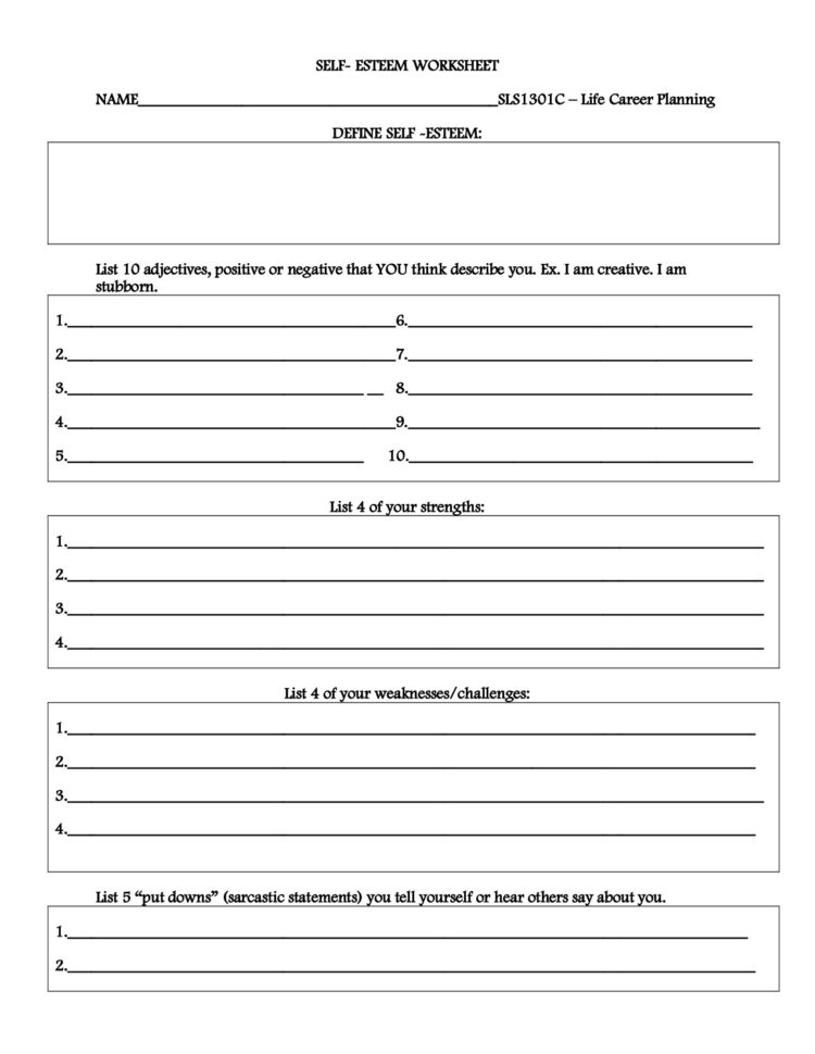 Free Self Esteem Worksheets For Children