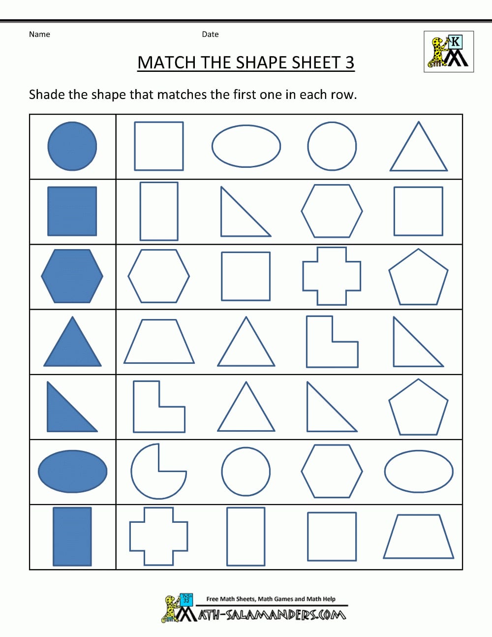 Free Shape Worksheets Kindergarten