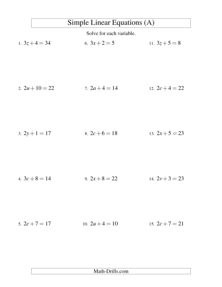 Free Simple Algebra Worksheets – Rivetcolorco