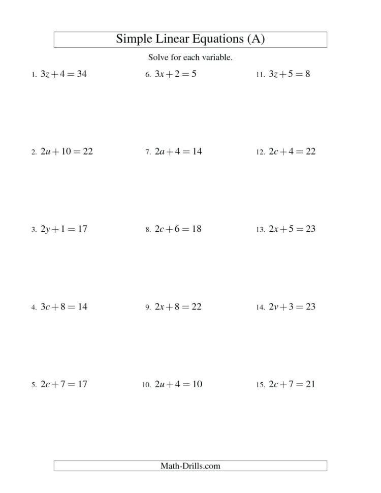 Free Simple Algebra Worksheets – Rivetcolorco