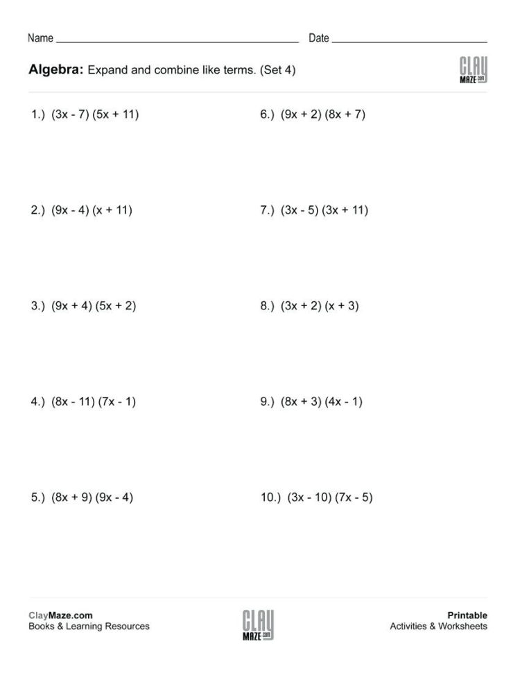 Free Simple Algebra Worksheets – Rivetcolorco