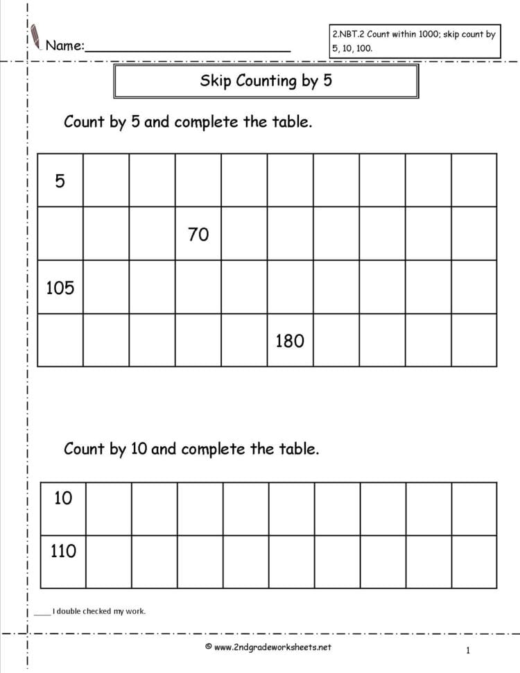 Free Skip Counting Worksheets