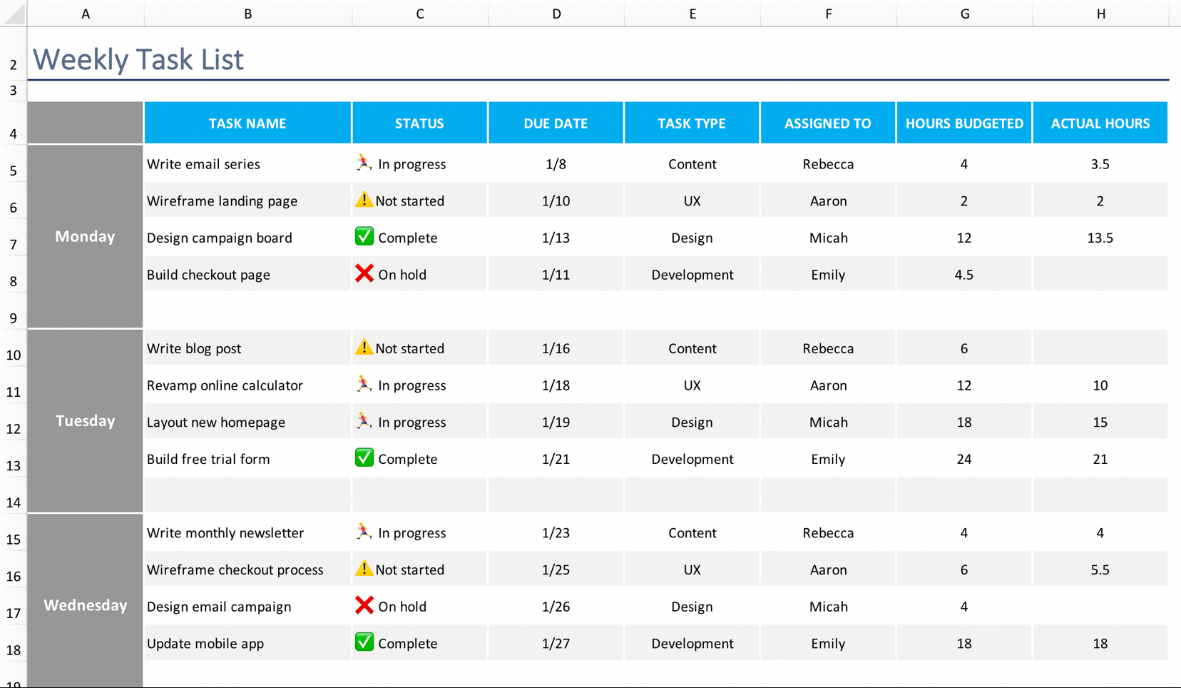 Daily Task List Template For Excel