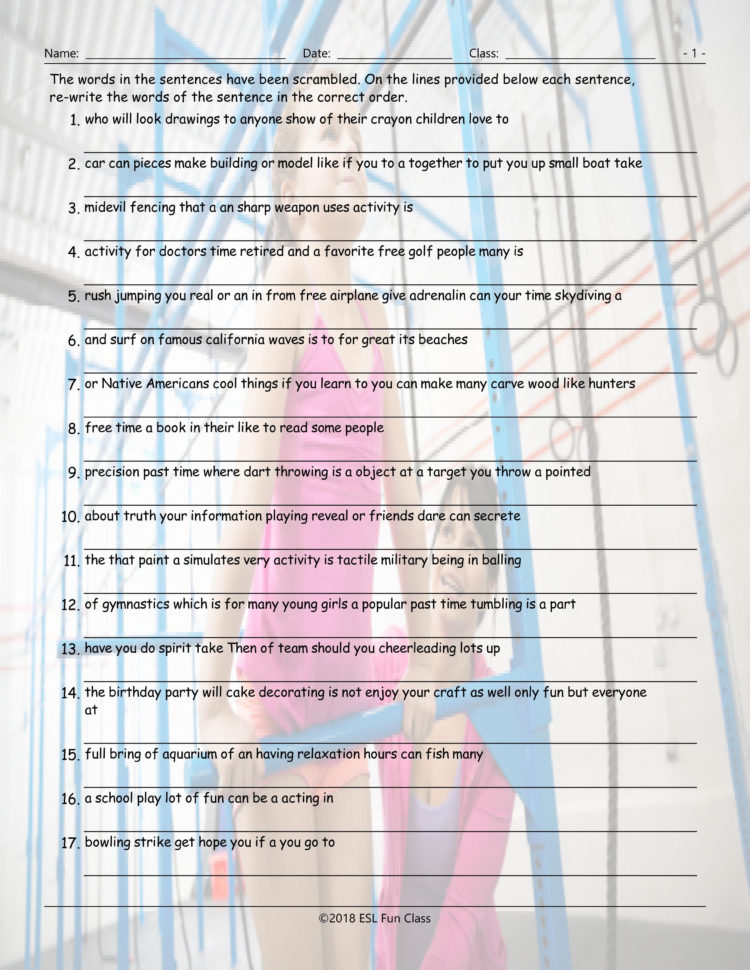 Free Timehobbies Scrambled Sentences Worksheet Free Timehobbies Scrambled Sentences Worksheet