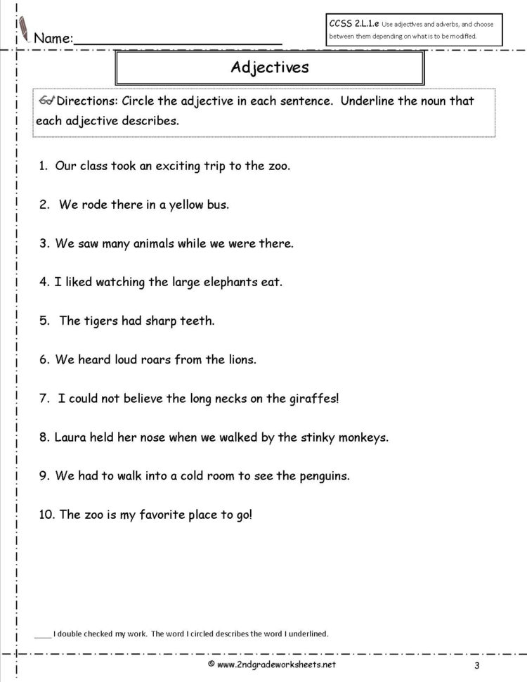 Free Using Adjectives Worksheets
