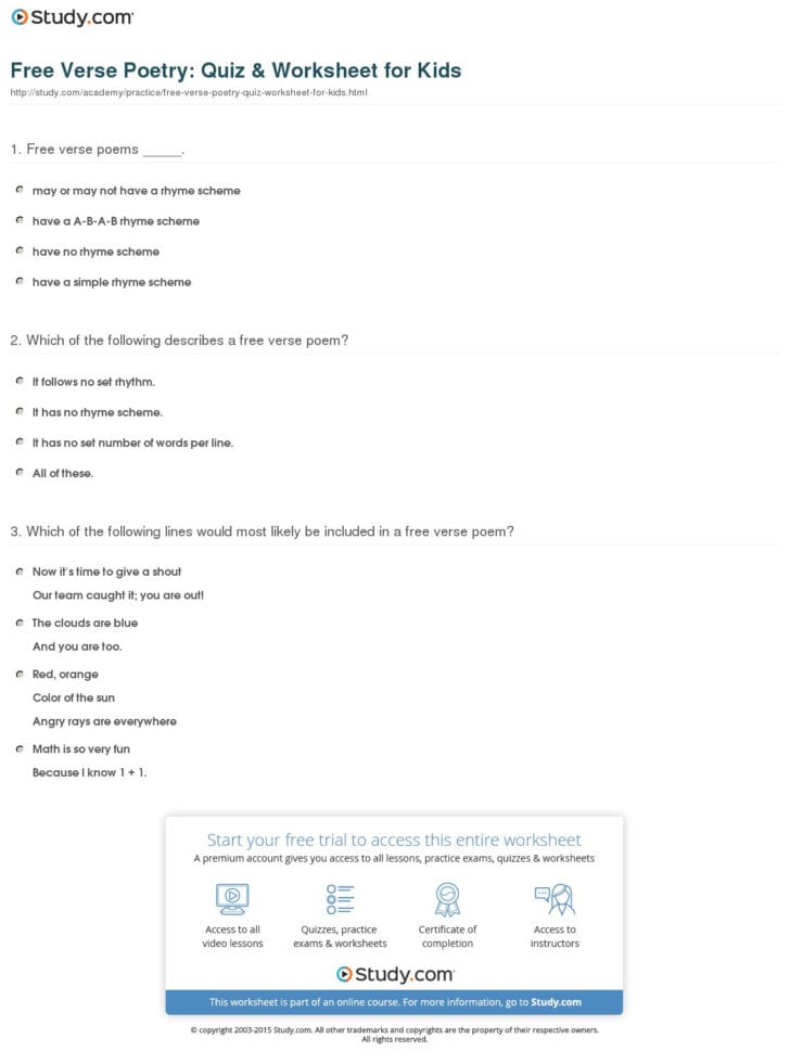 Poetry Worksheets Middle School