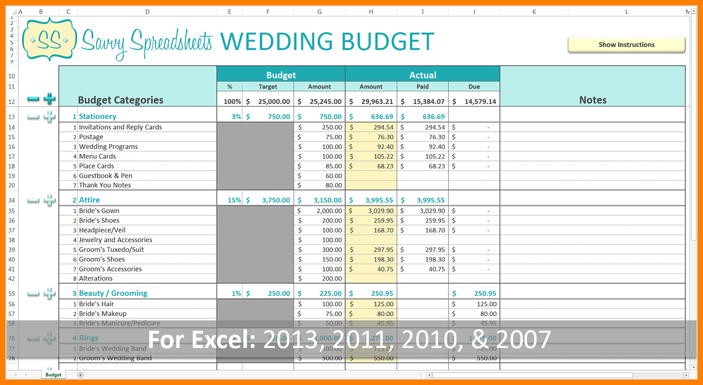 Free Wedding Budget Checklist Printable Spreadsheet Download
