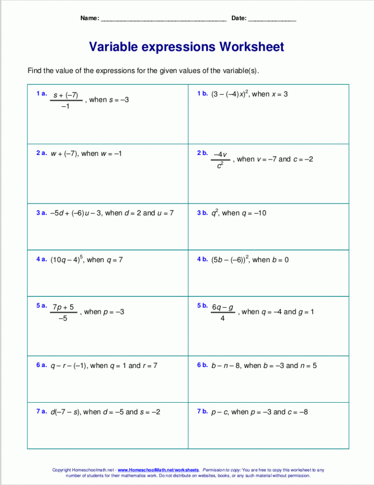 evaluating-expressions-with-exponents-worksheets