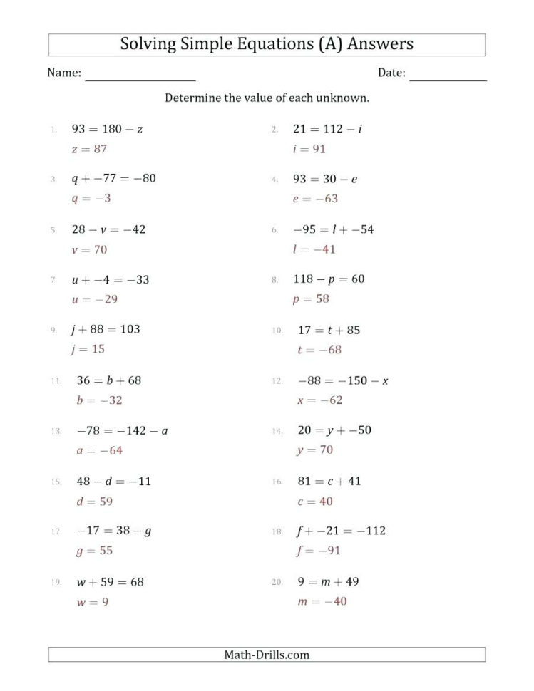 Free Worksheets For Linear Equations – Fiestaprintco