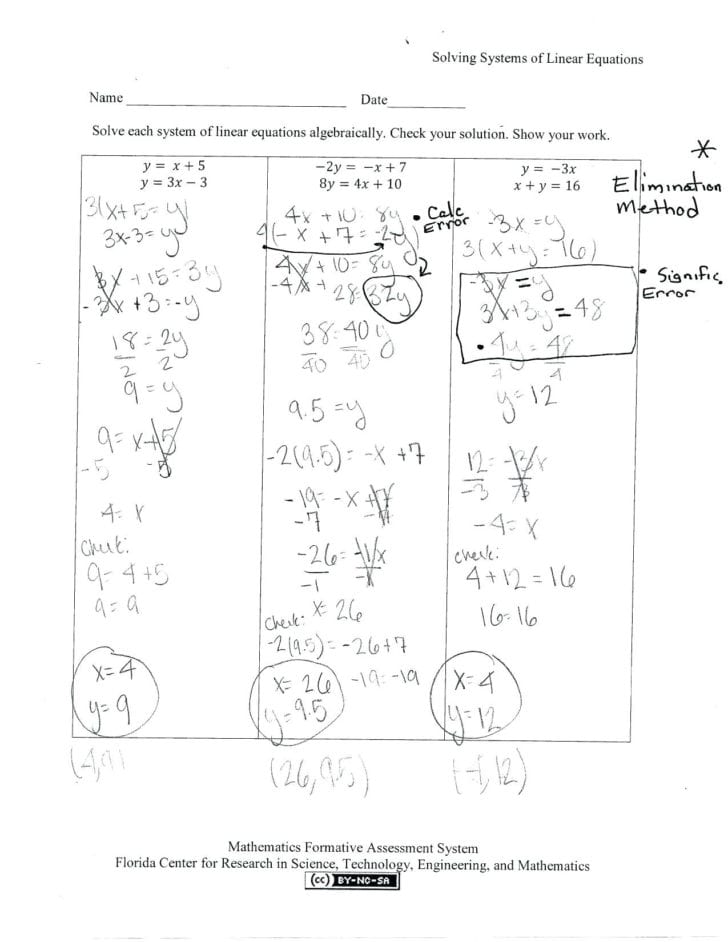 Systems Of Equations Practice Worksheet Answers