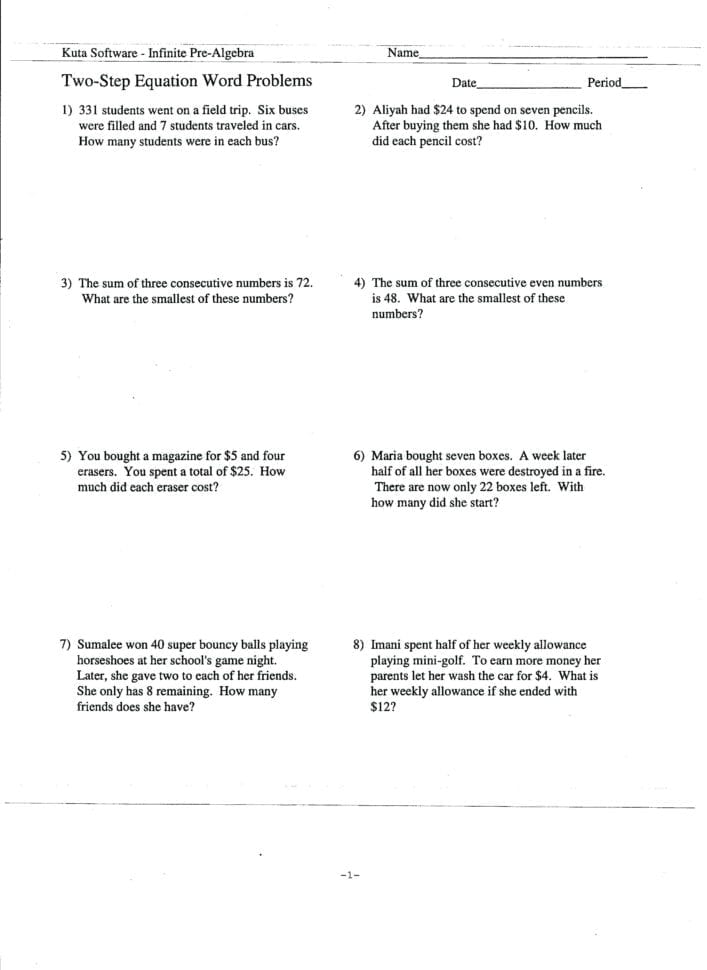Free Worksheets For Linear Equations – Fiestaprintco