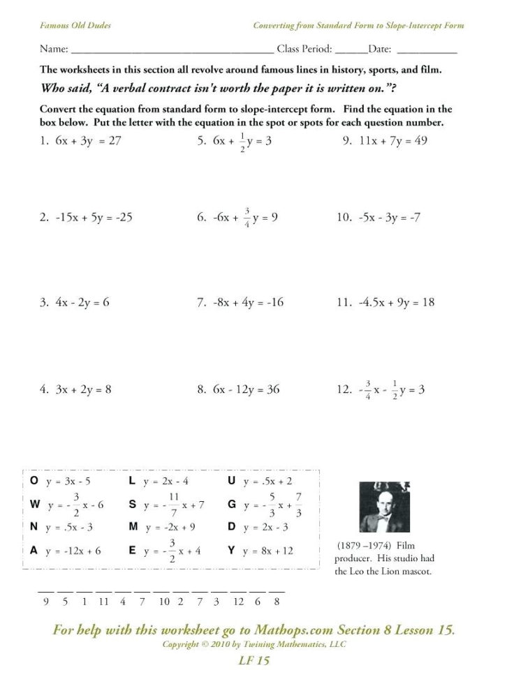 Free Worksheets For Linear Equations – Fiestaprintco