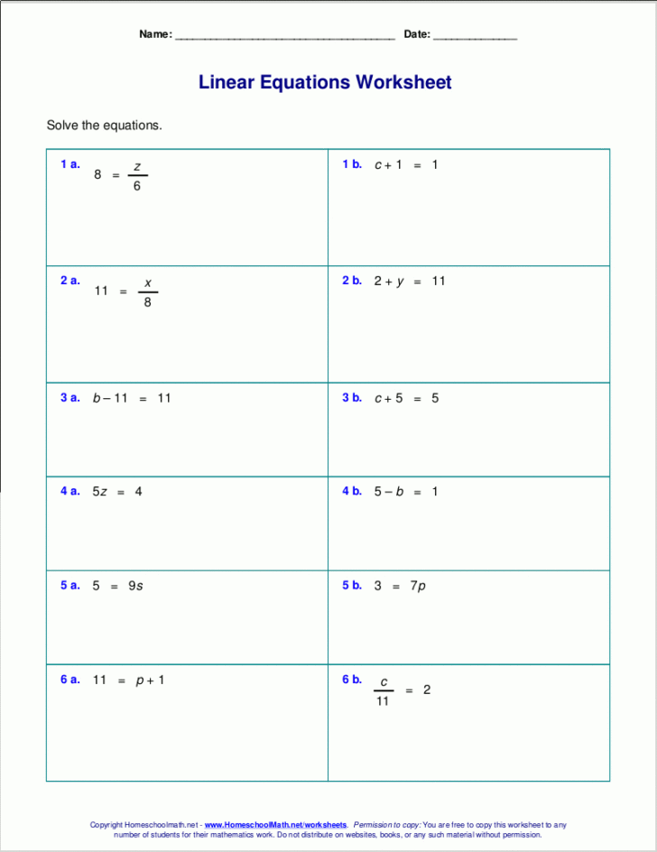 Algebra Basic Worksheets Printable