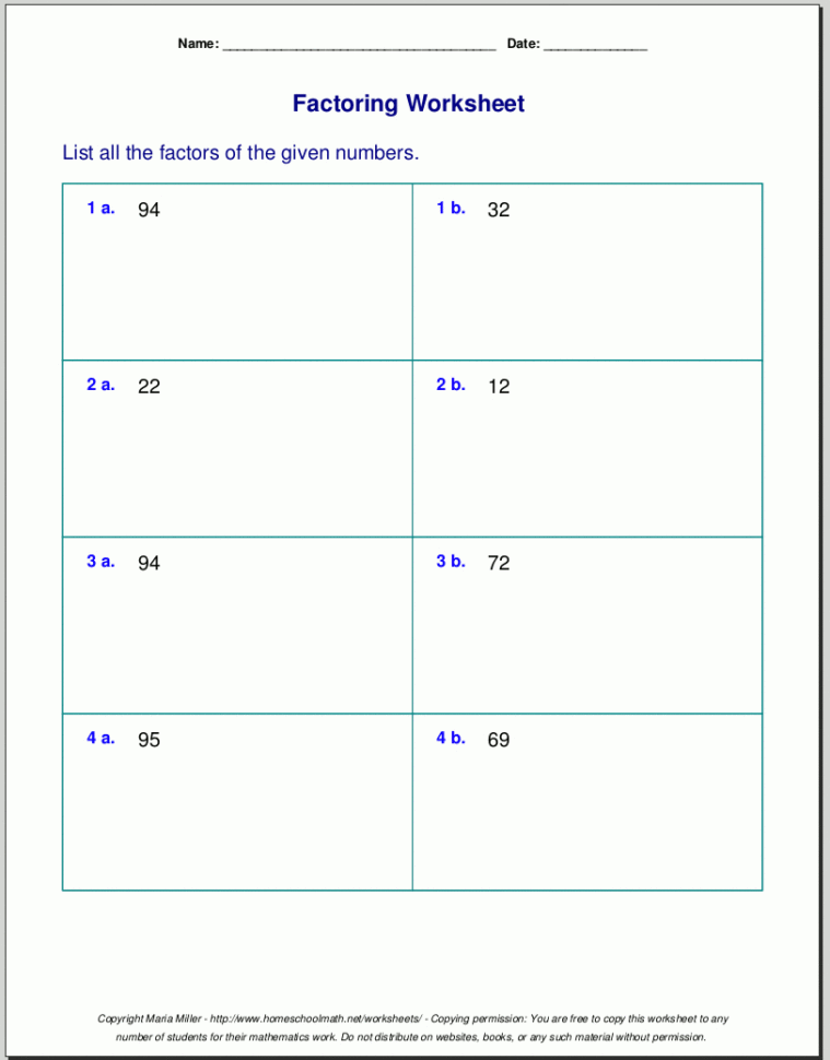 Free Worksheets For Prime Factorization  Find Factors Of A