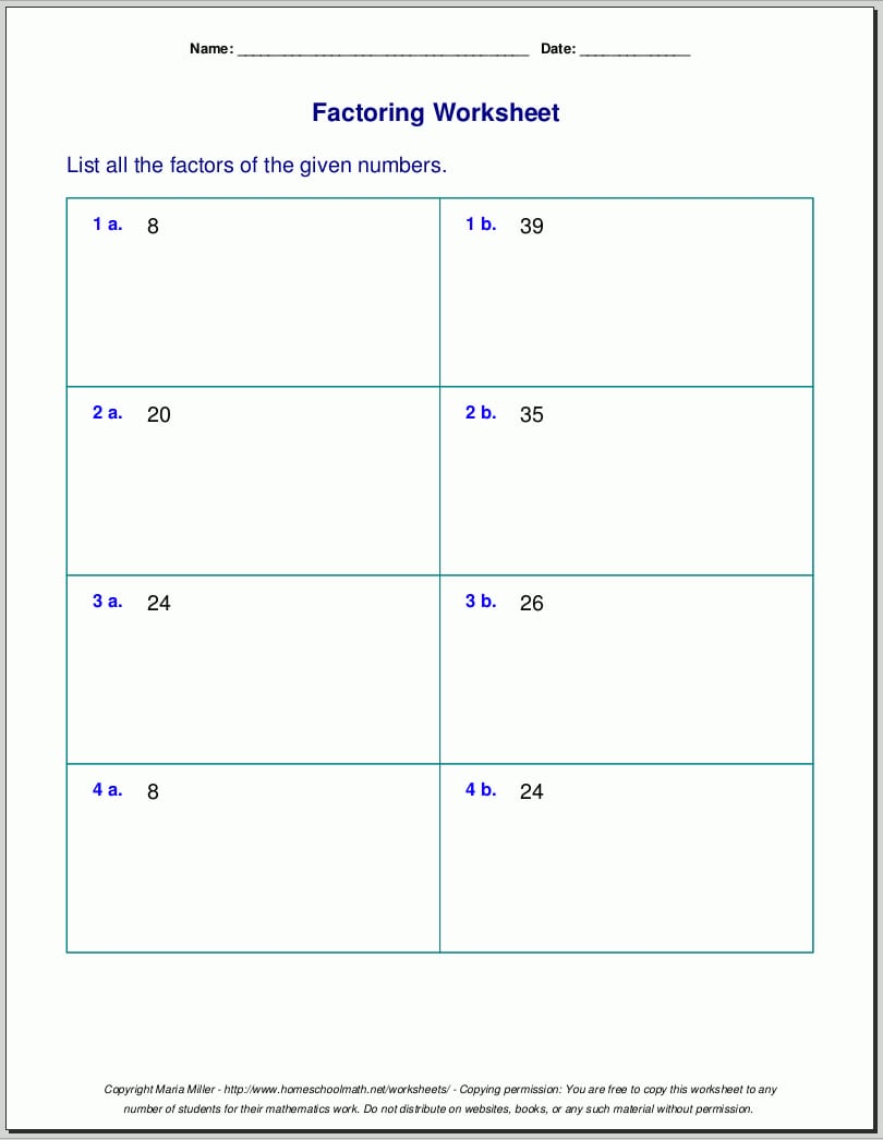 Find The Prime Factors Of The Numbers Worksheet Answers