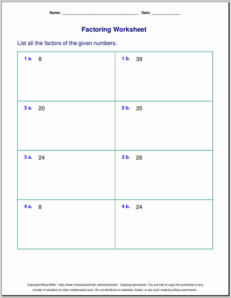 Free Worksheets For Prime Factorization  Find Factors Of A