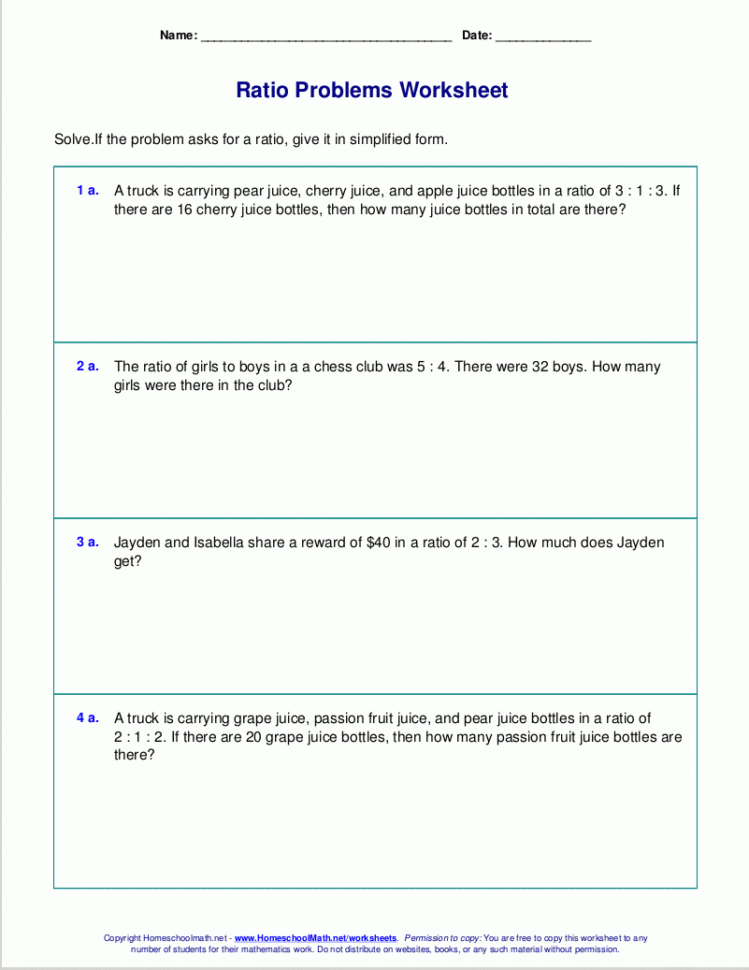 Free Worksheets For Ratio Word Problems