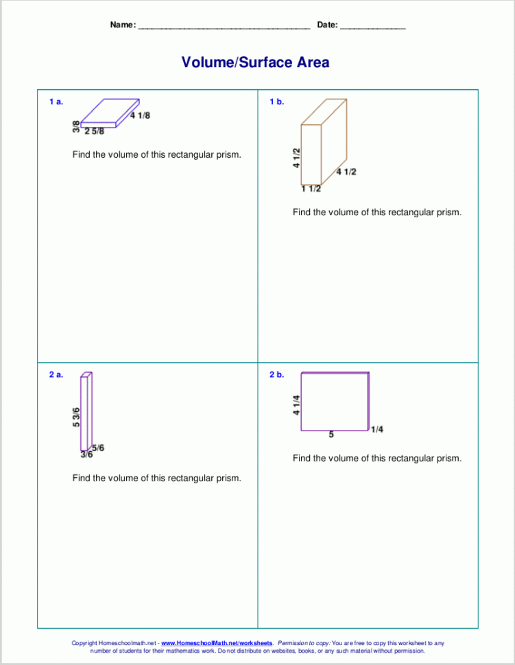 Free Worksheets For The Volume And Surface Area Of Cubes