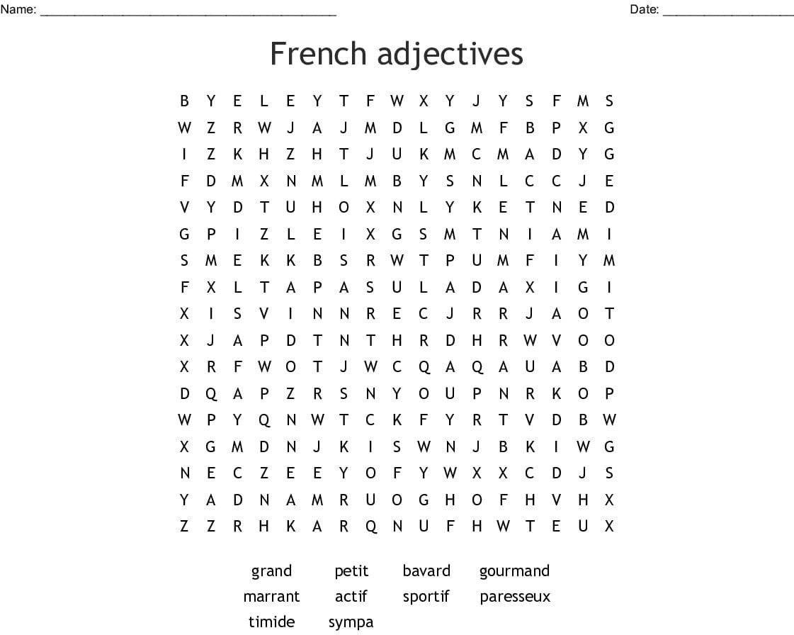 French Adjectives Worksheet Db excel