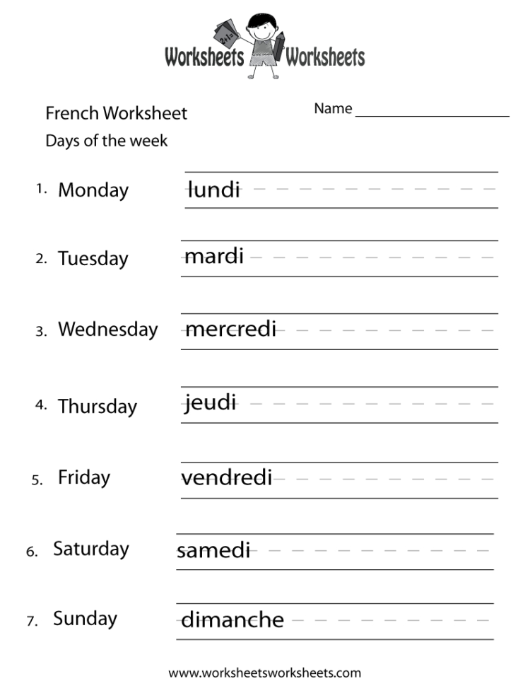 French Days Of The Week Worksheet  Free Printable Educational Worksheet