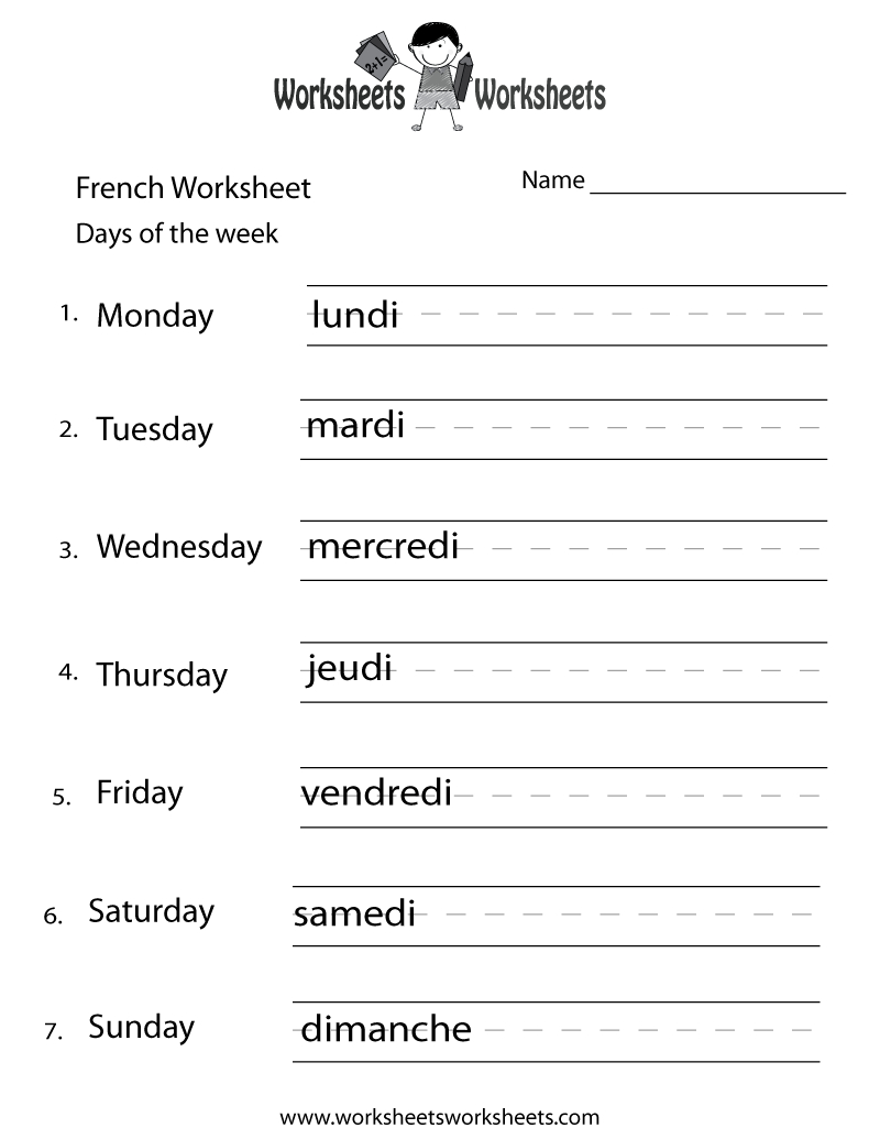 French Days Of The Week Worksheet  Free Printable