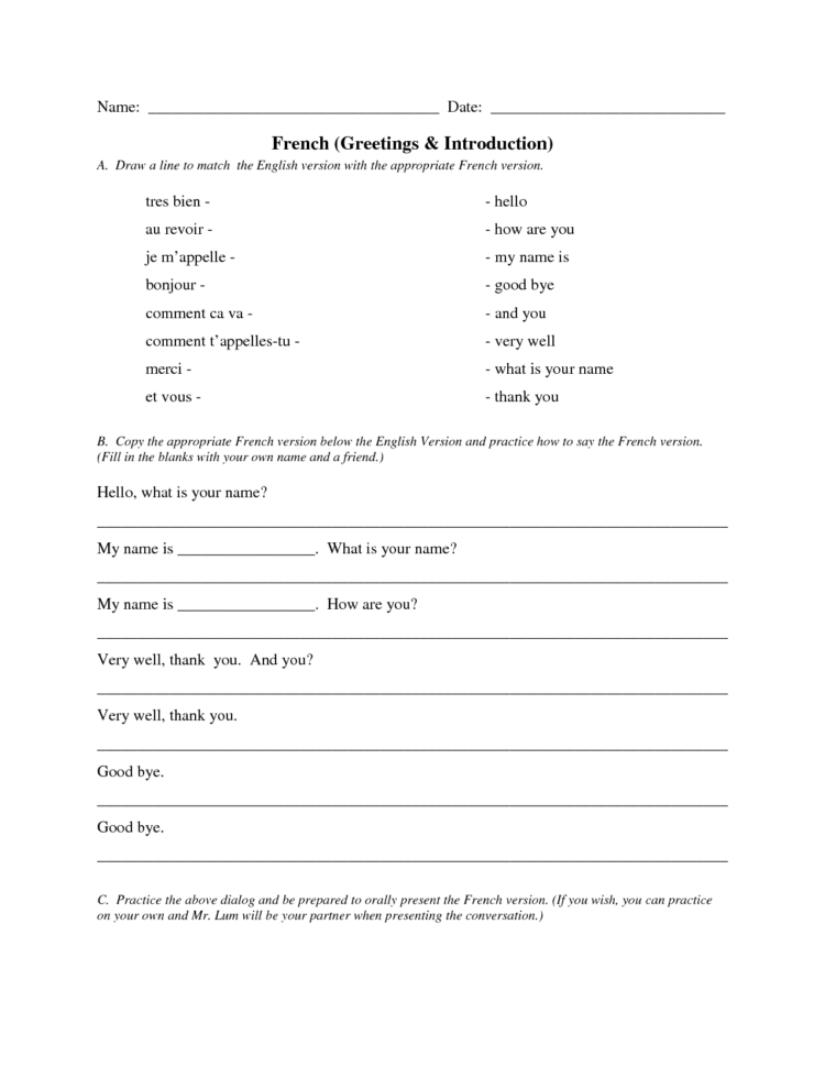 French Greetings  Introductions  Exercises In French