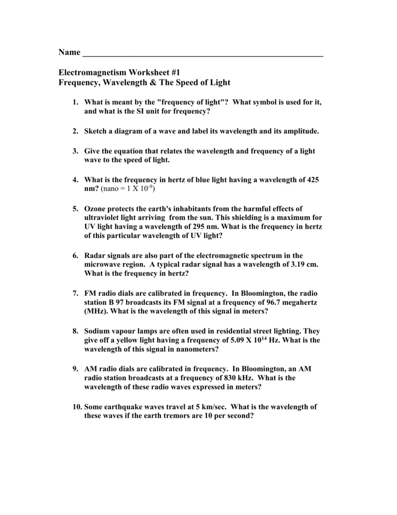 Frequency And Velength Worksheet