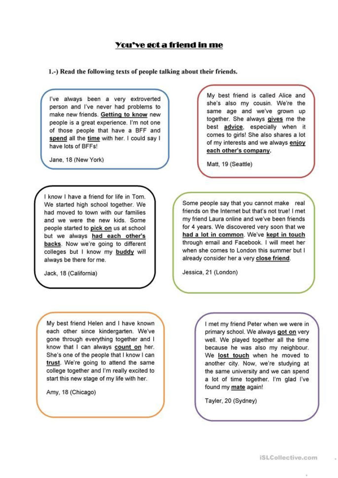 Friendship Worksheets For Middle School