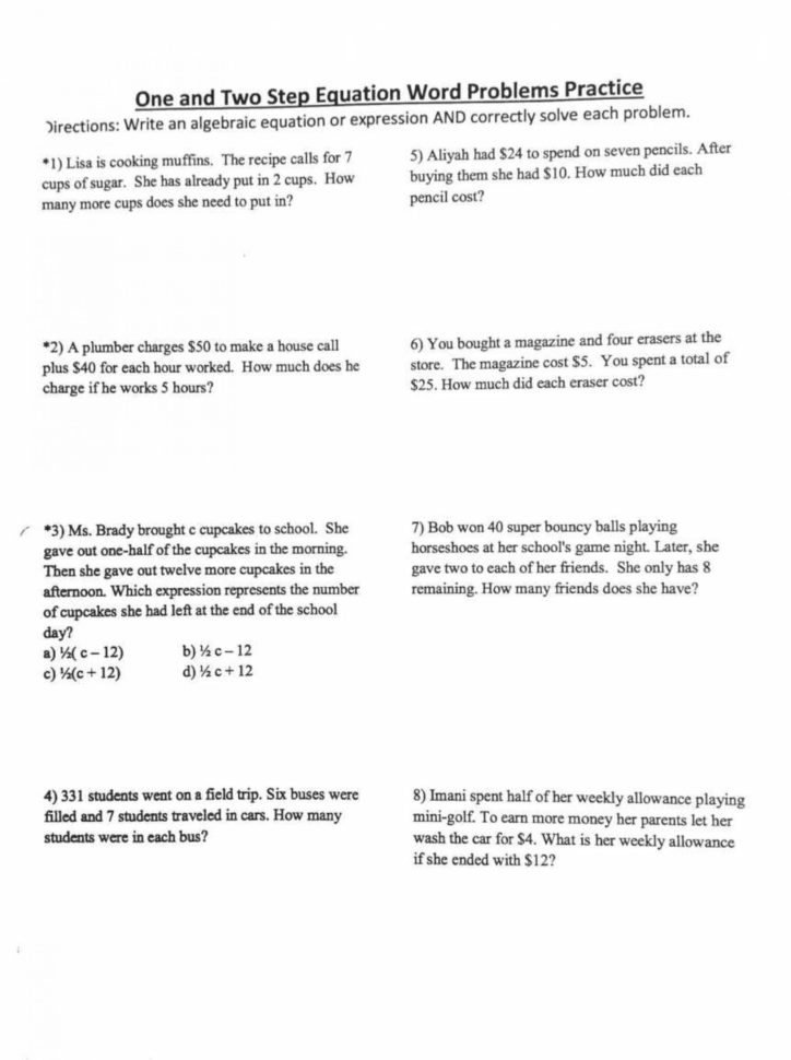 Frightening Two Step Math Word Problems Worksheets Multiple