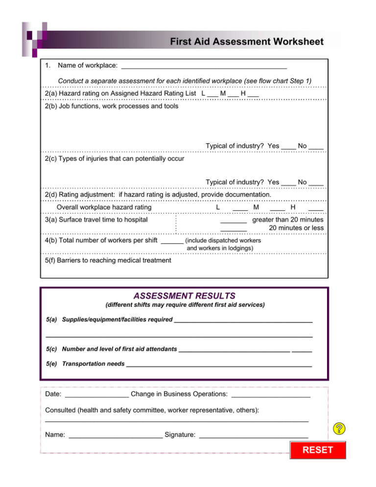 Workplace Health And Safety Worksheet